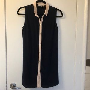 Blue button down silk shift dress